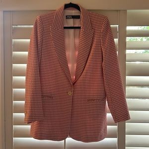 Pink and white plaid oversized blazer